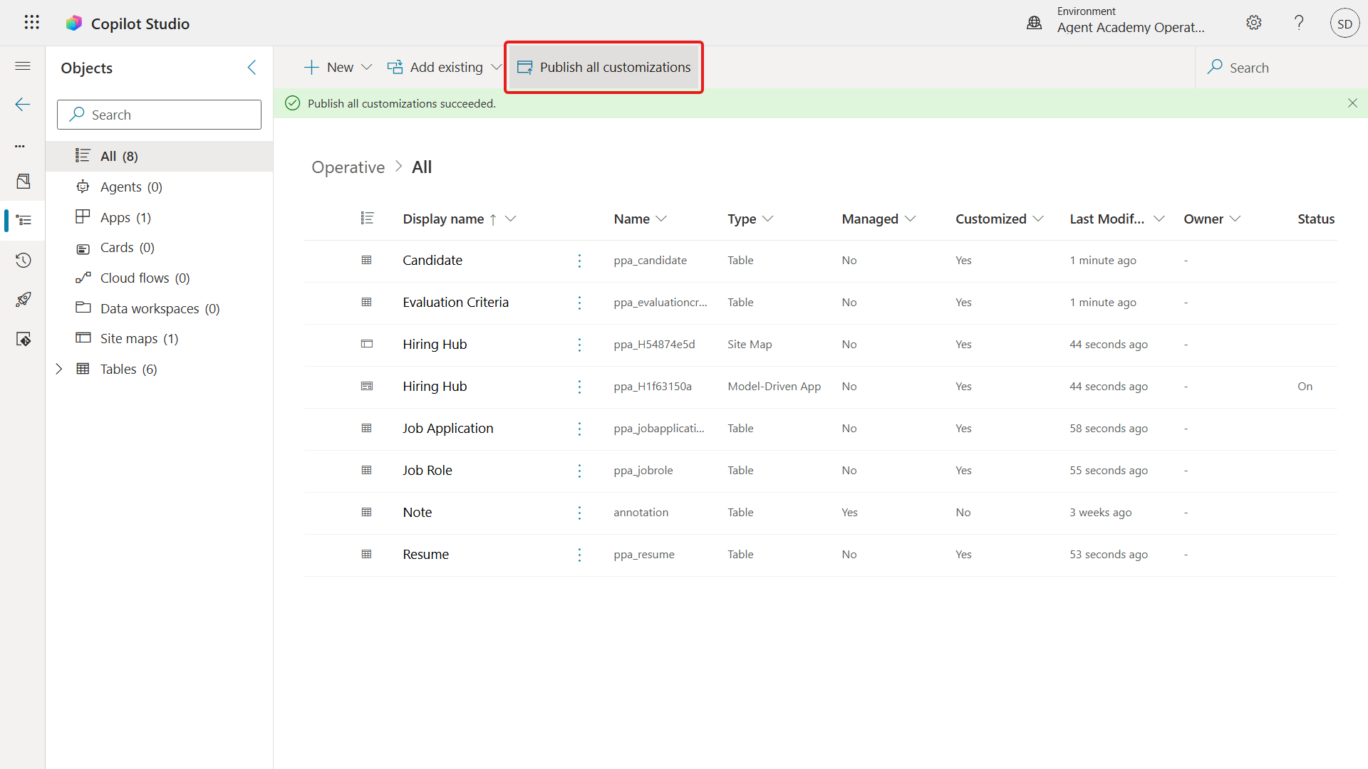 Publish all customizations on the solution command bar