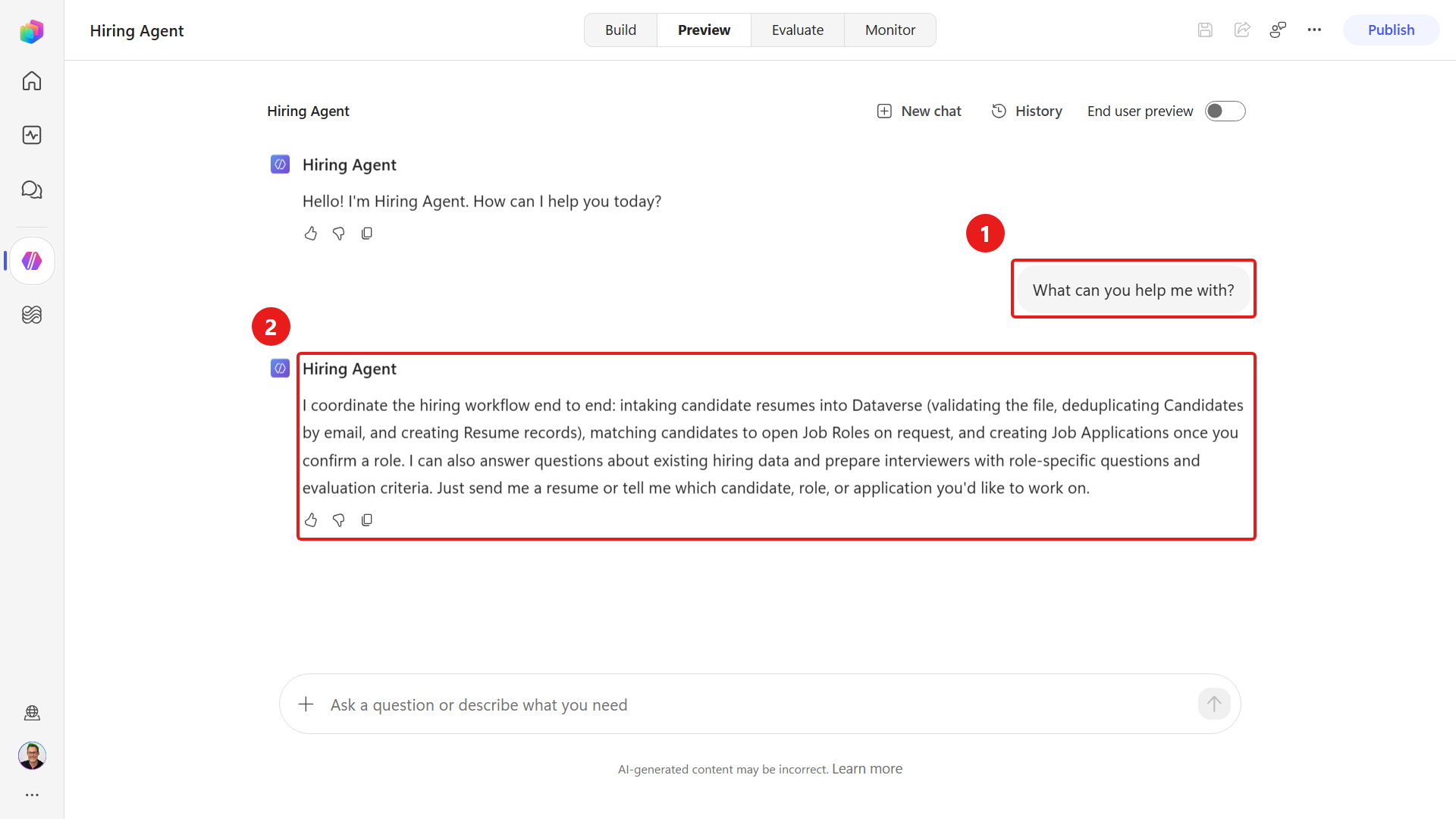 Hiring Agent describing its hiring scope