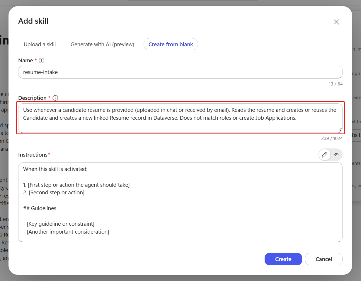 Resume intake routing description entered