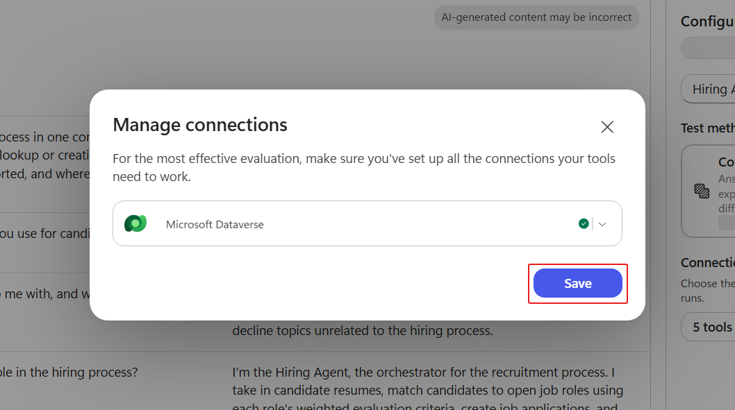 Evaluation connections ready to save