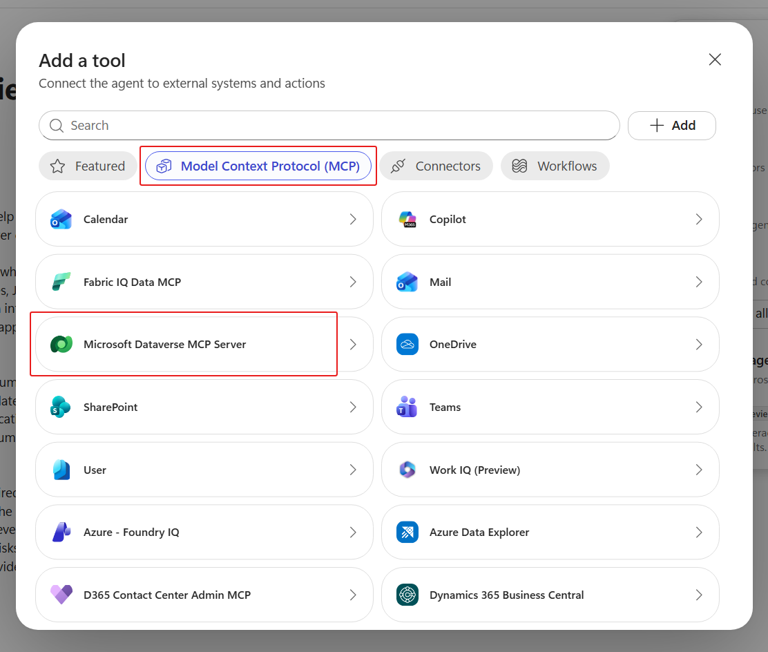 Add a tool catalog filtered to MCP servers