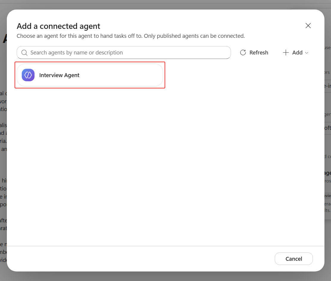 Published Interview Agent in connection picker