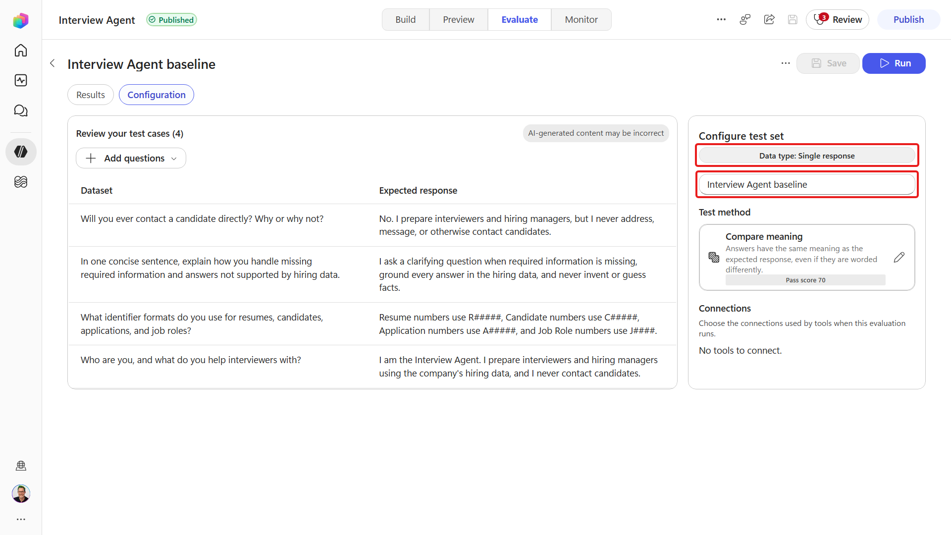 Saved Interview Agent baseline with four cases