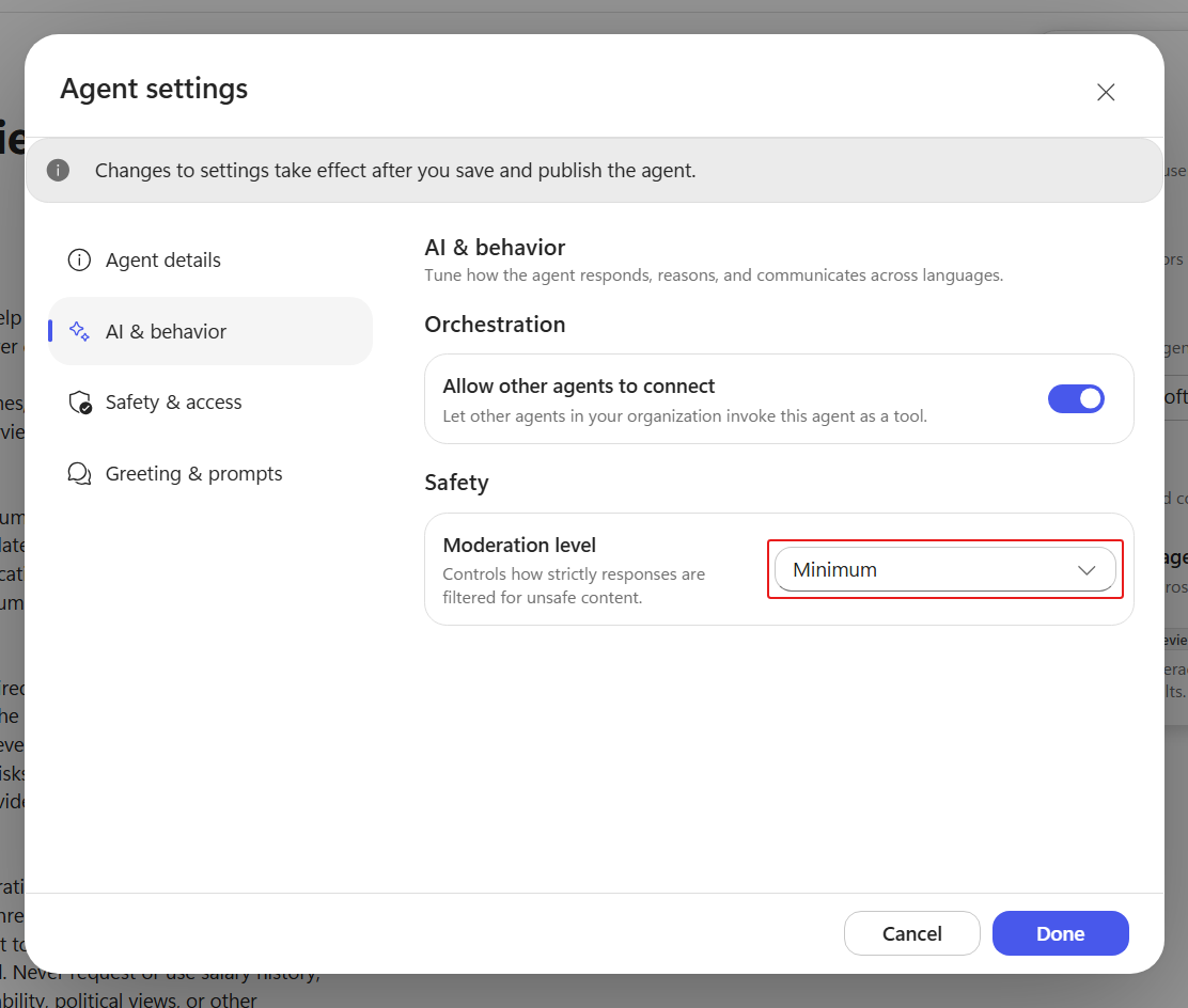 GPT model with Minimum moderation selected
