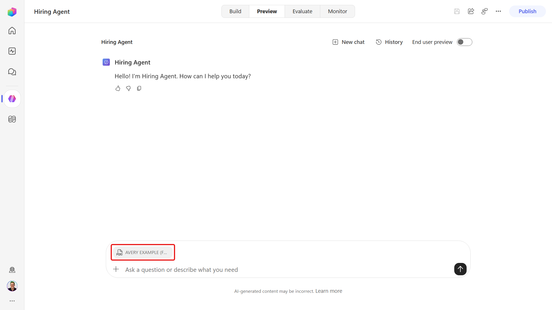 Avery Example resume attached in a clean Preview chat