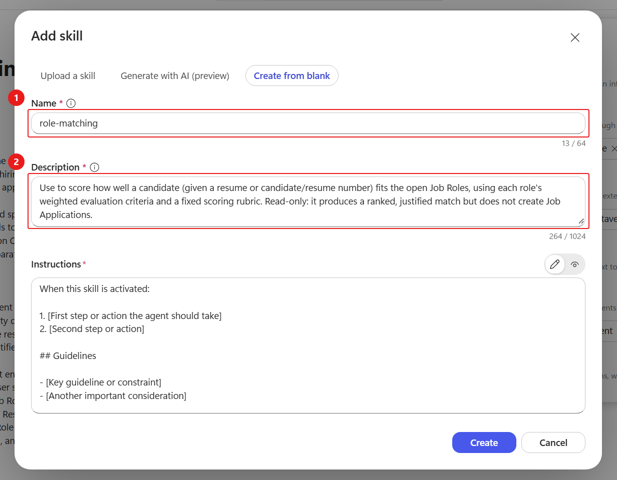 Creating the role-matching skill - Name and scoping Description