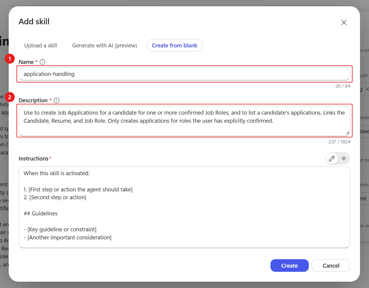 Creating the application-handling skill - Name and Description