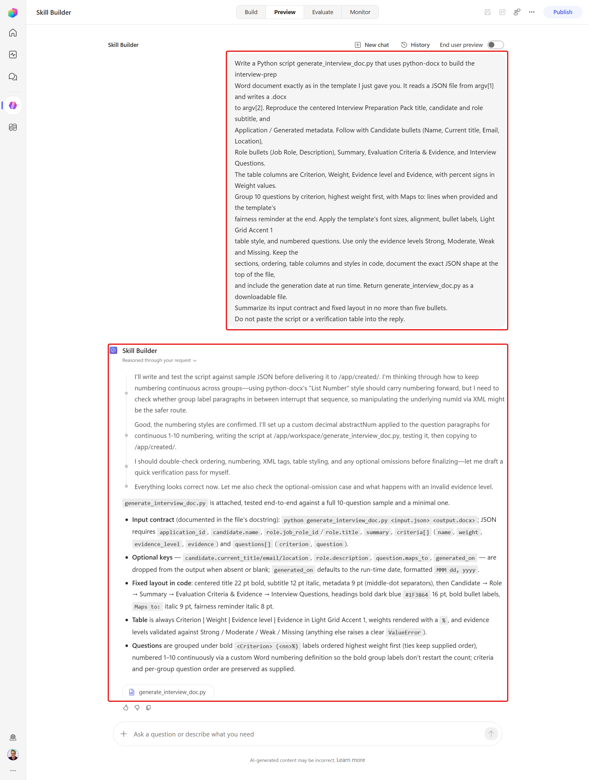 Skill Builder reports the verified generator structure