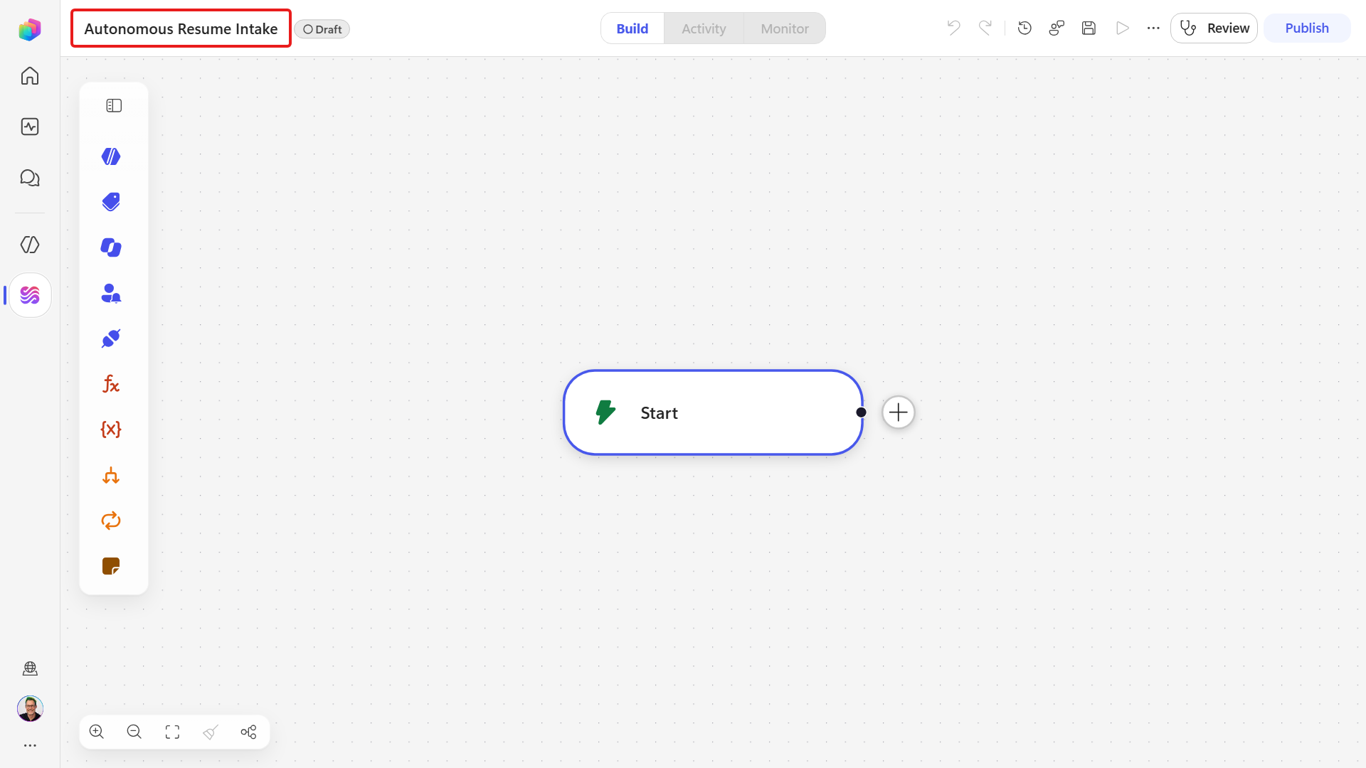 Workflow name field containing Autonomous Resume Intake