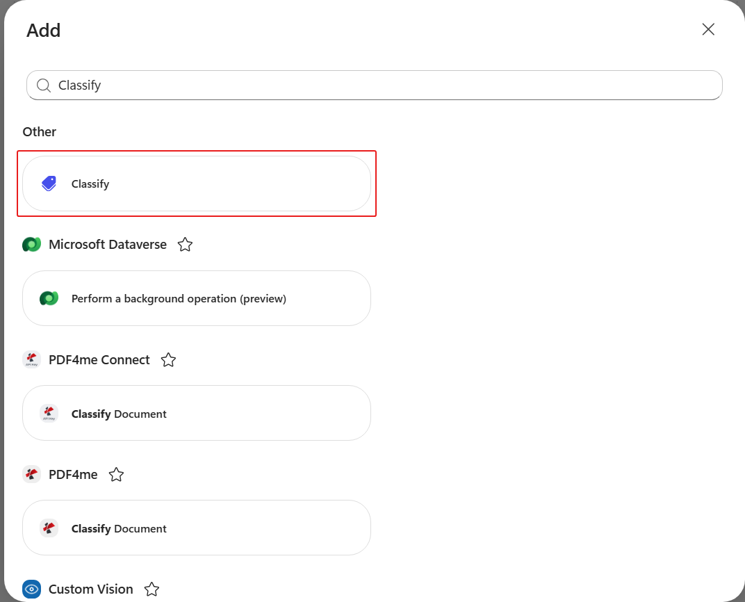 Add dialog search results for Classify
