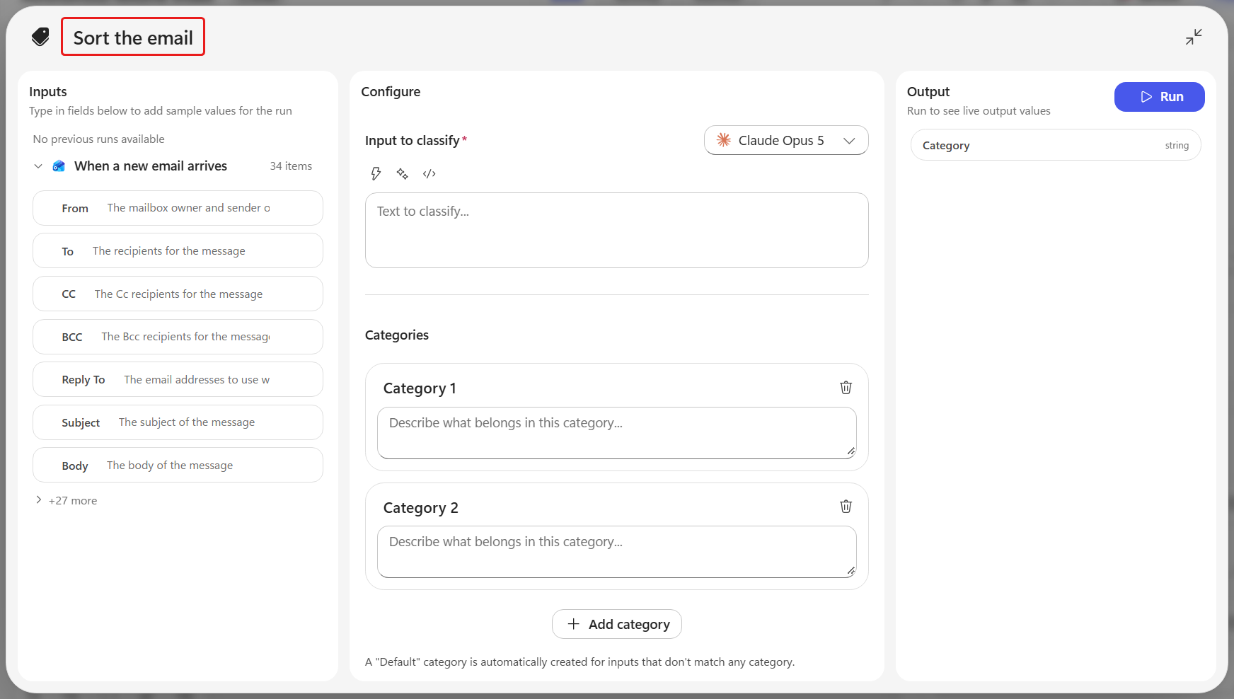 Classify node renamed to Sort the email