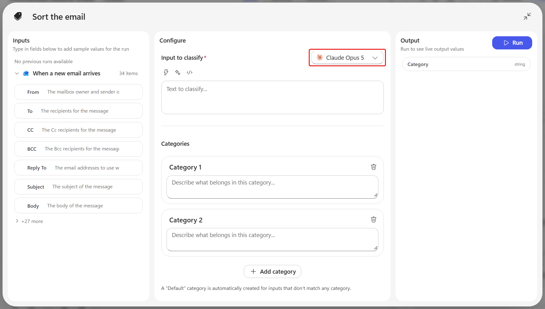 Sort the email showing its model picker