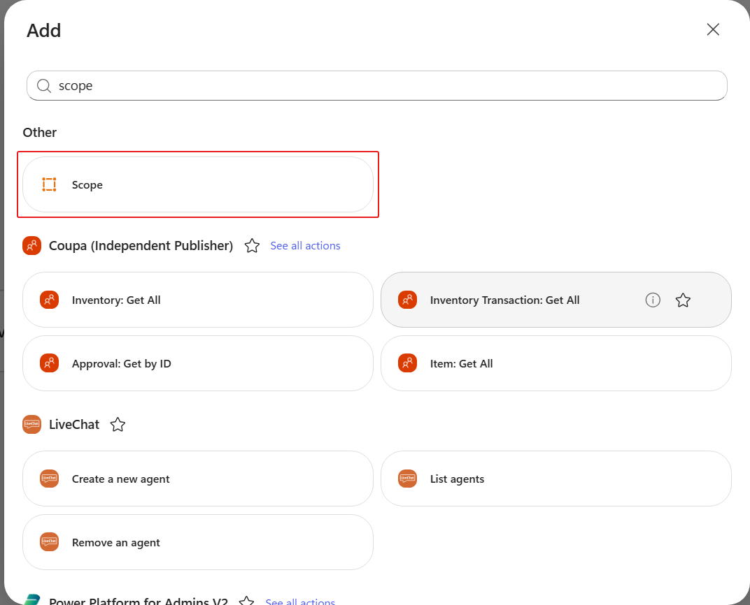 Add dialog search results for Scope