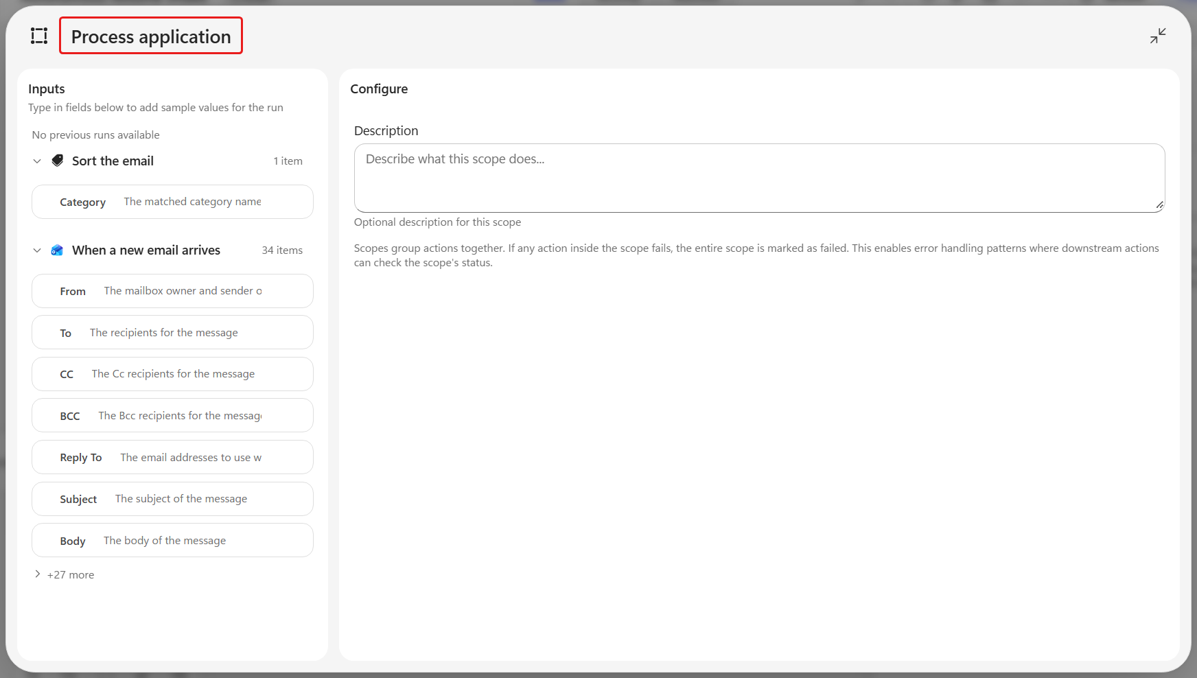 Scope panel renamed to Process application