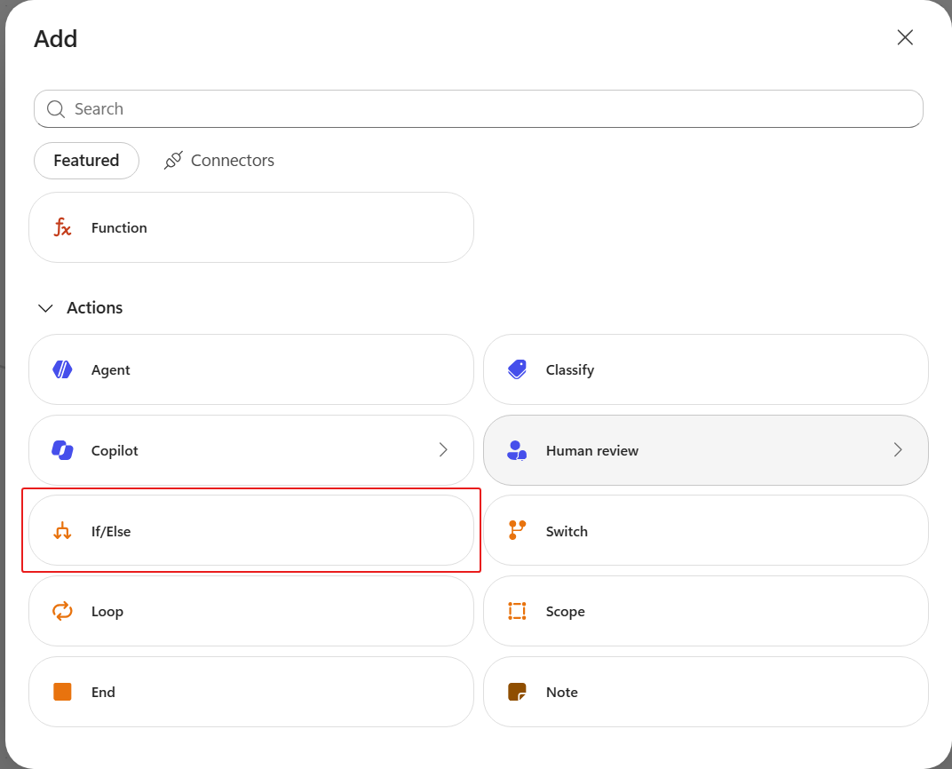 Add dialog Actions group holding the If Else node