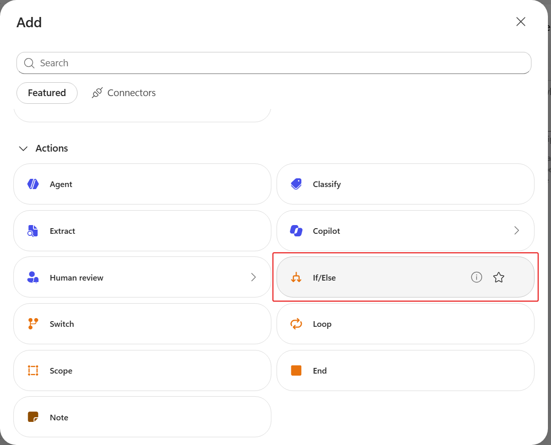 Add dialog Actions group holding the If Else node