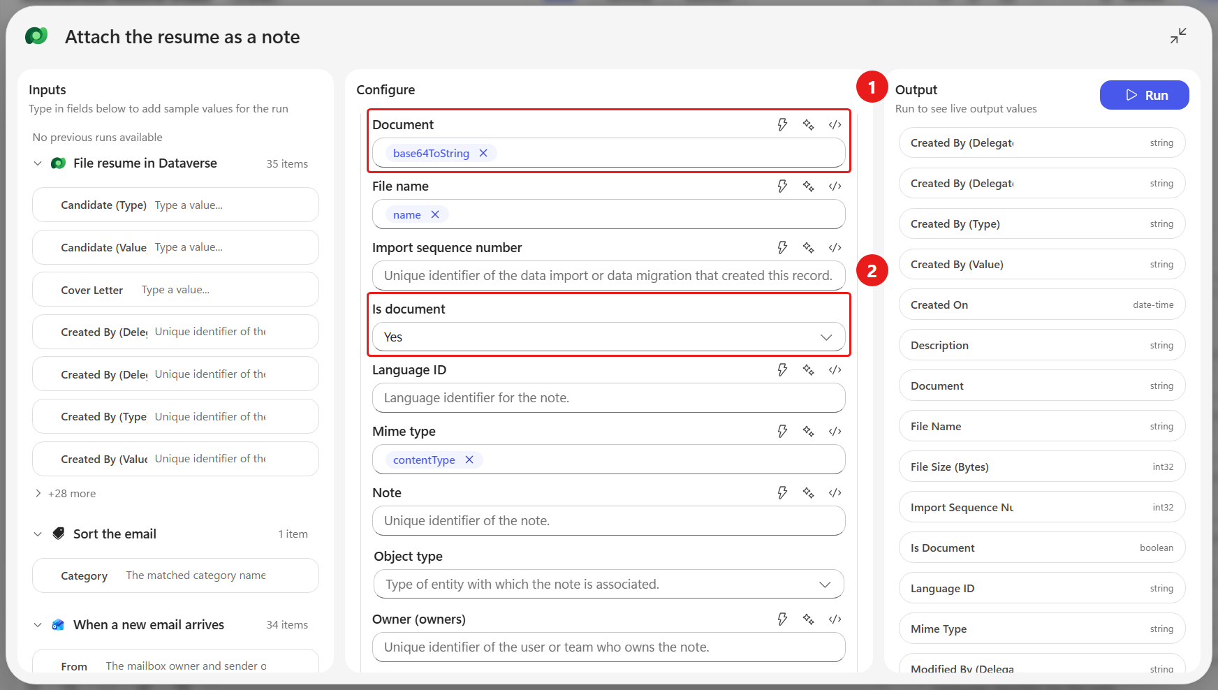 The Note Document field with its configured expression