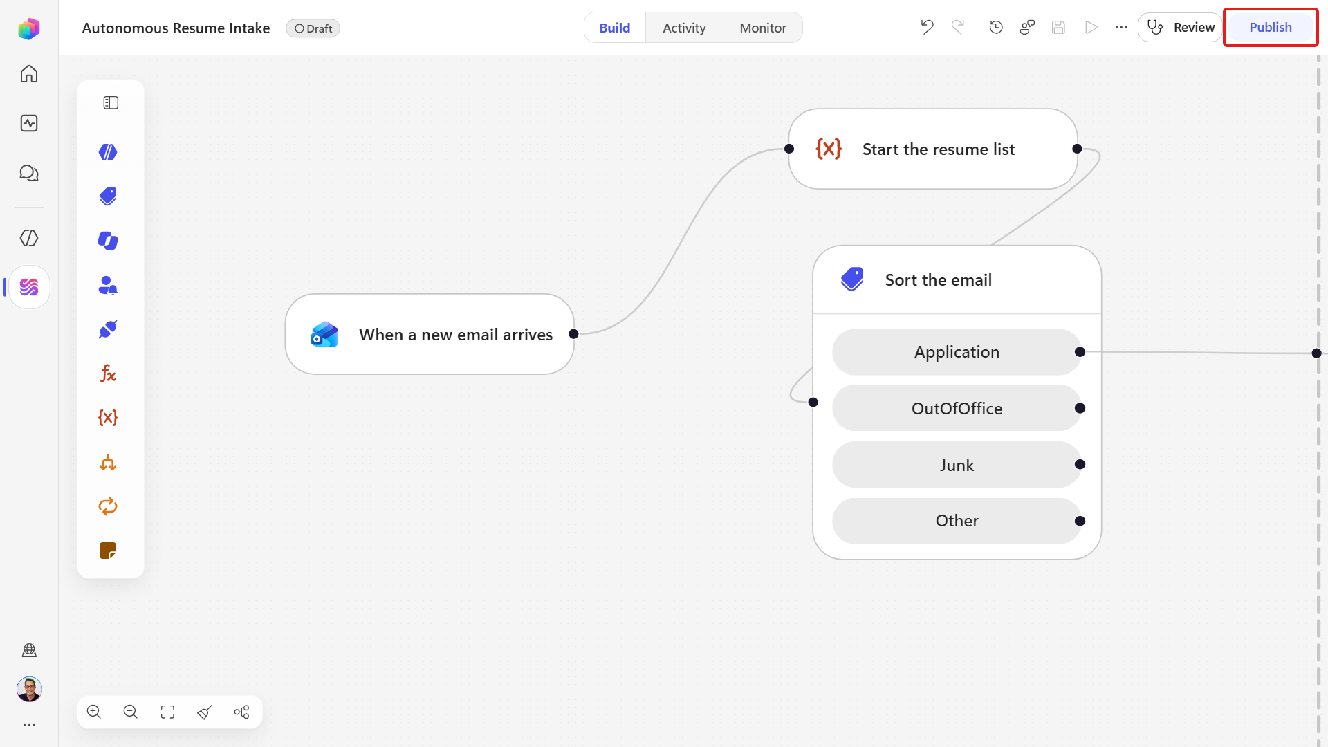 The published workflow ready for the trigger to fire