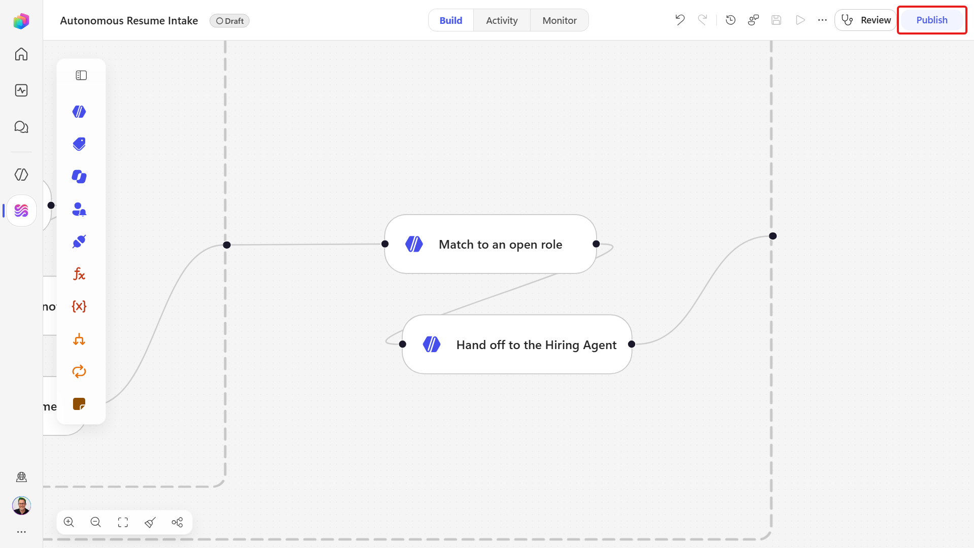 Saved workflow ready for publication before testing