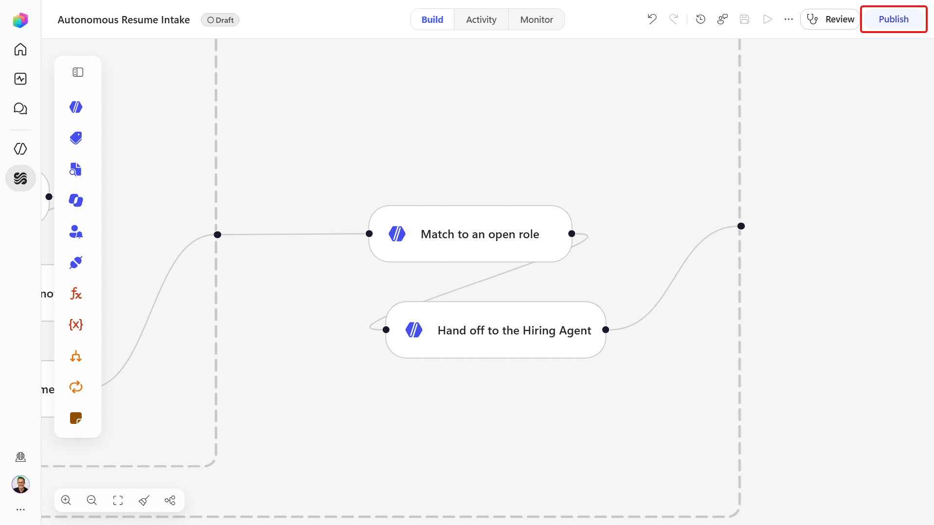 Saved workflow ready for publication before testing
