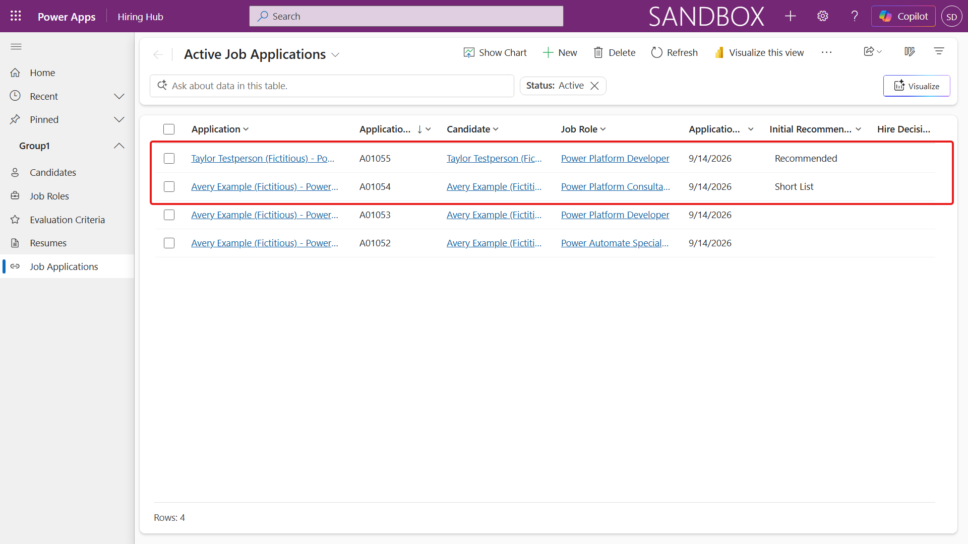 Job Applications created from both resumes