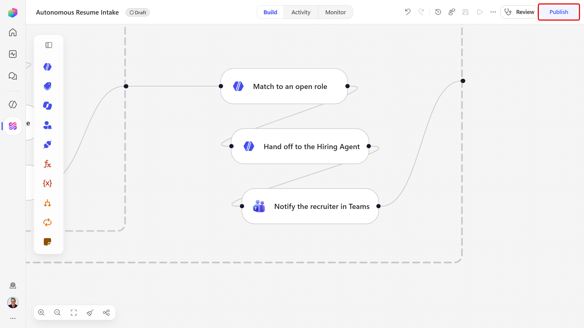 The published workflow carrying the Teams notification