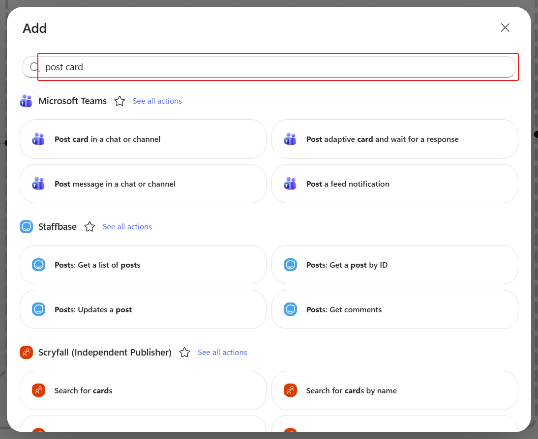 Add panel search box holding post card