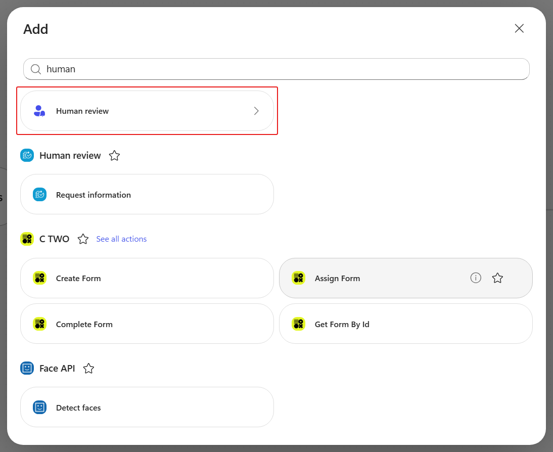 The Add dialog with Human review selected