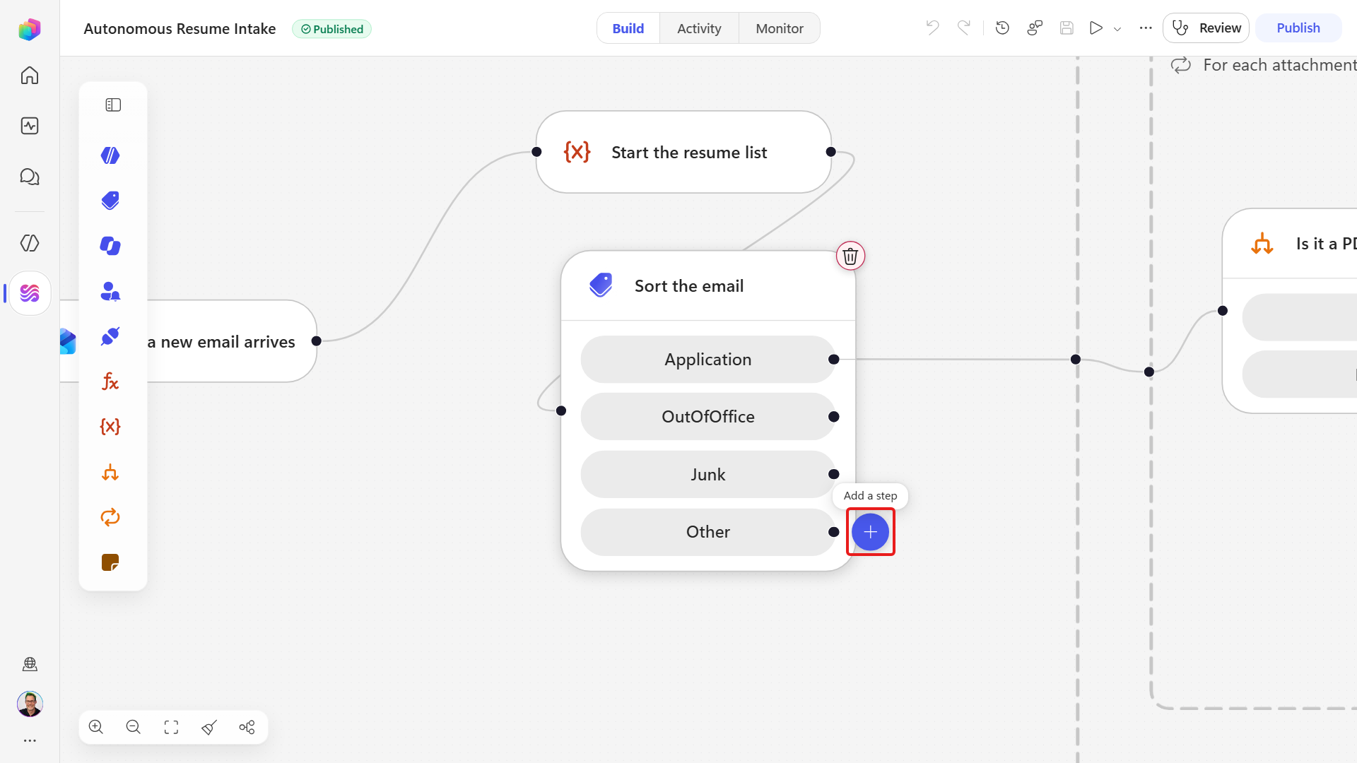 The Other branch with its add-step control highlighted