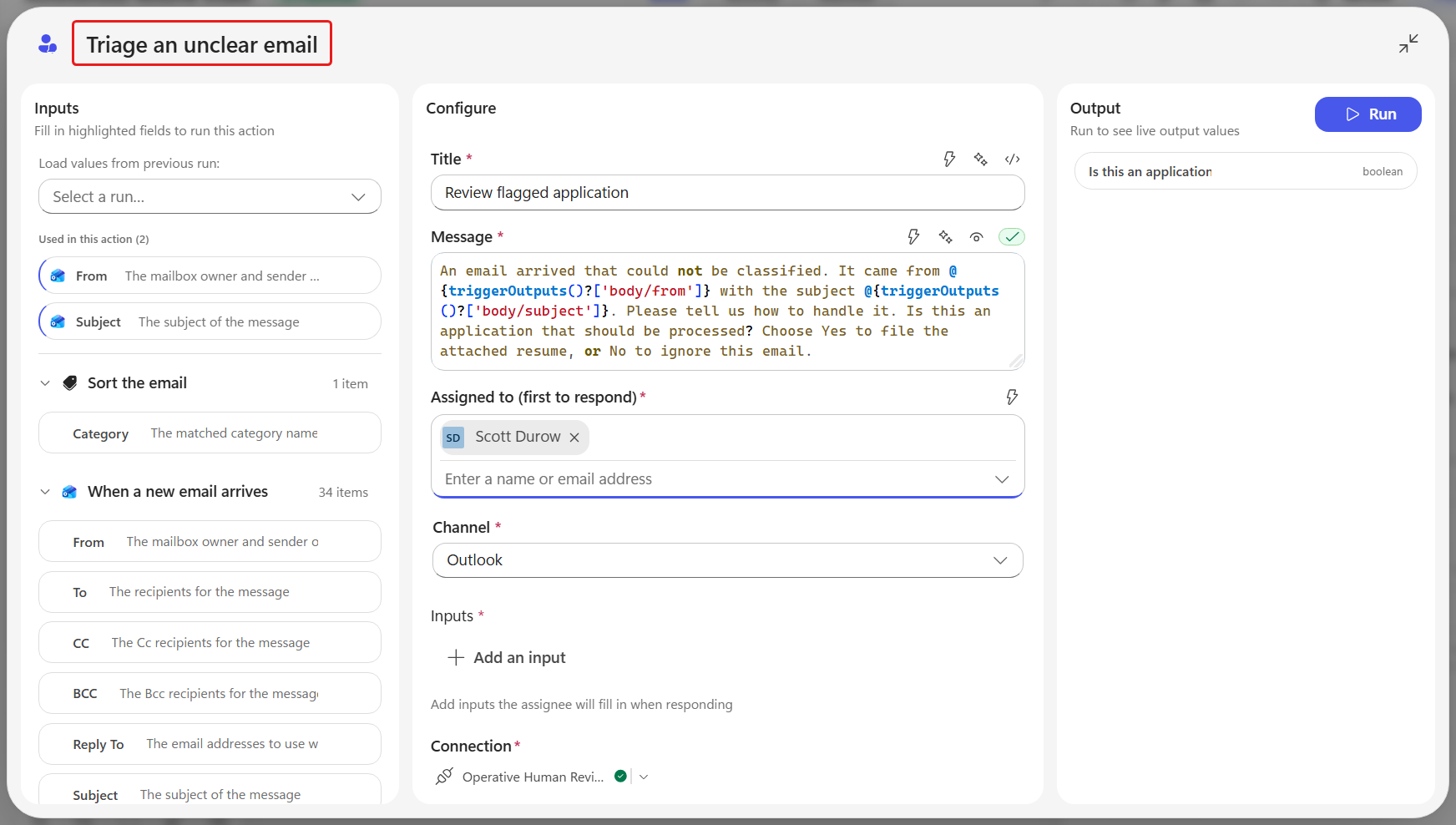 The review node renamed for email triage
