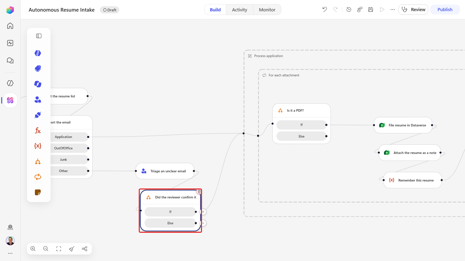 The If lane connected to Process application