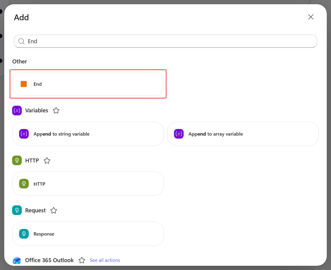 The Add dialog searched for End on the Else branch