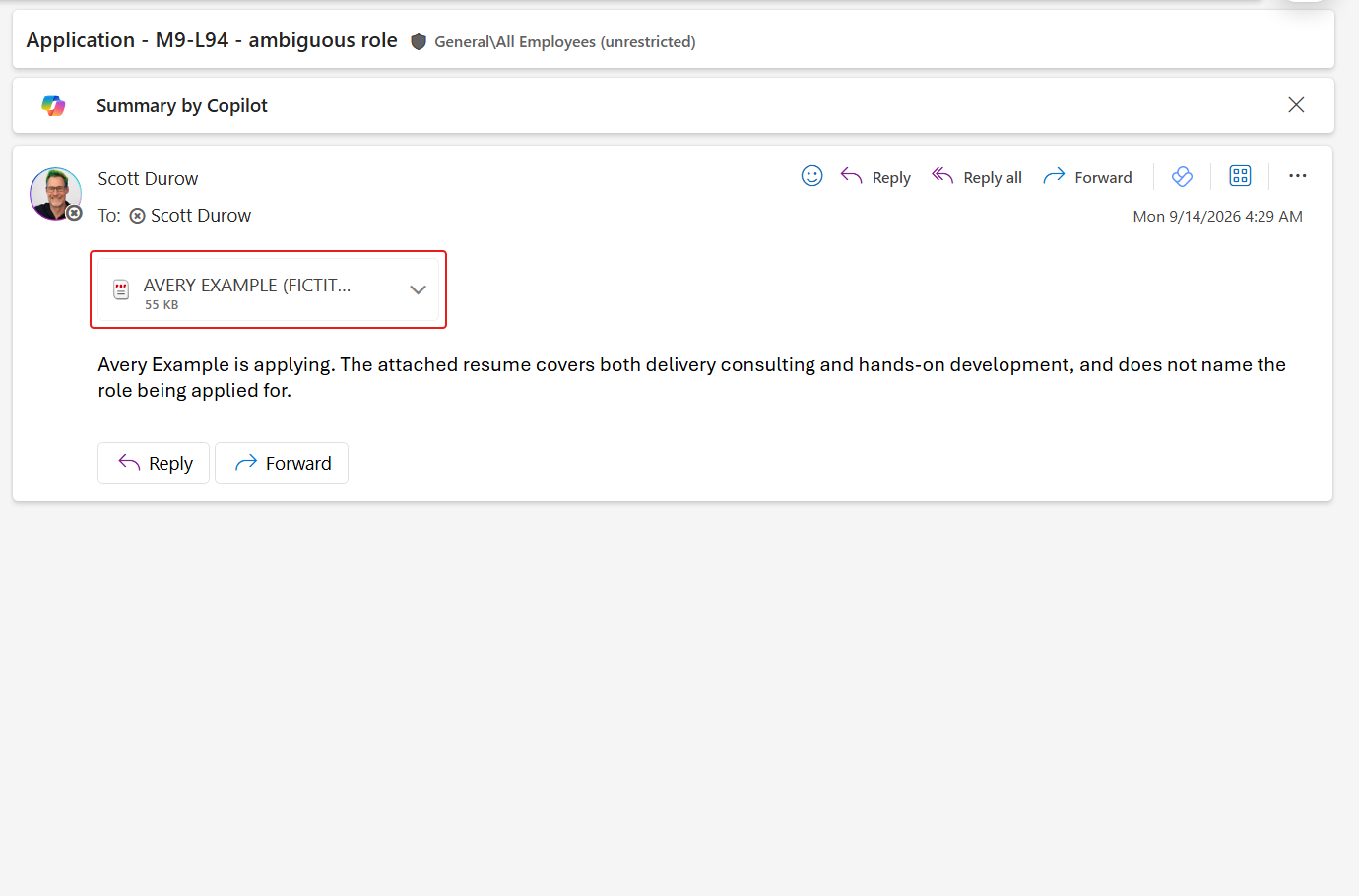 The ambiguous application email leaving the monitored mailbox