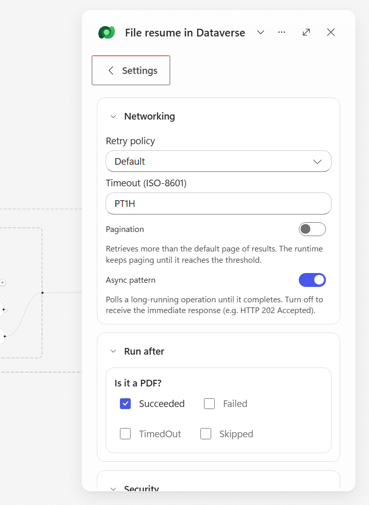 The File resume node Settings panel