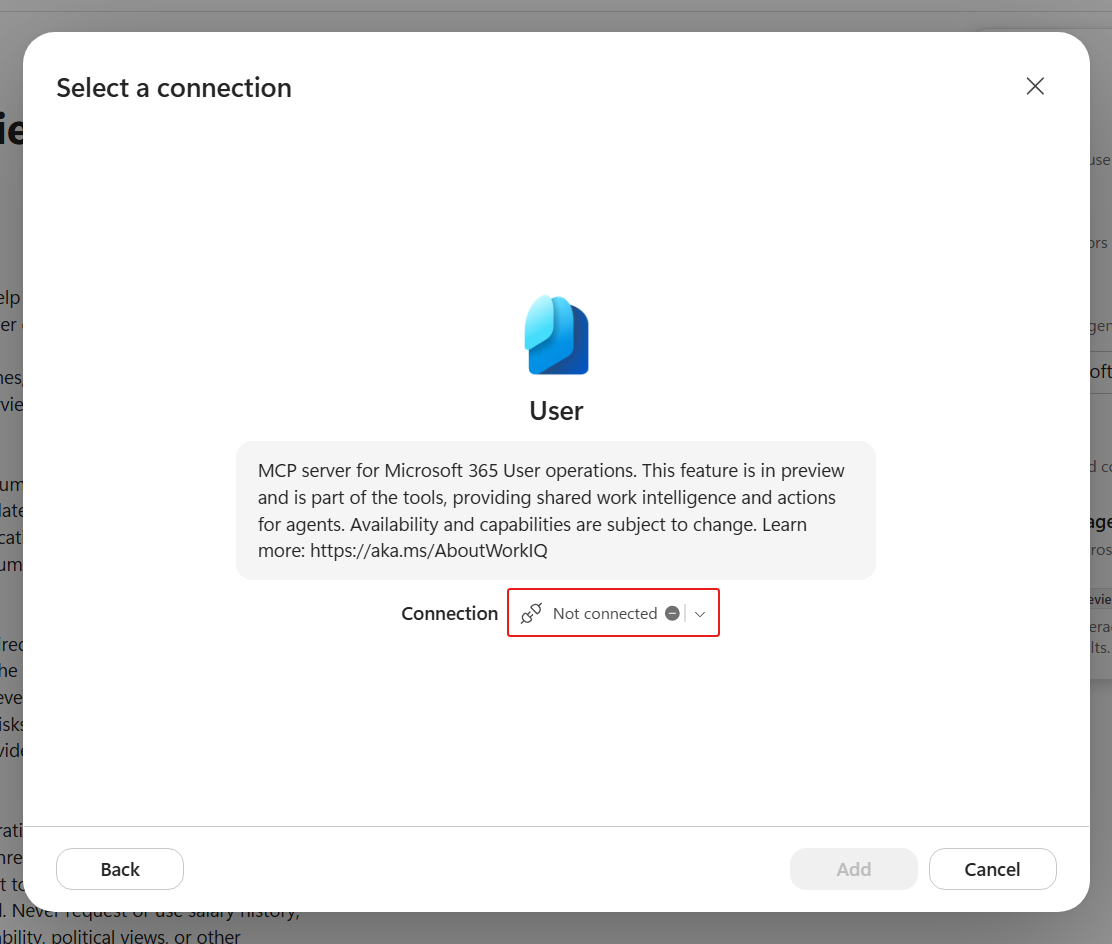 The User MCP detail panel with Add available