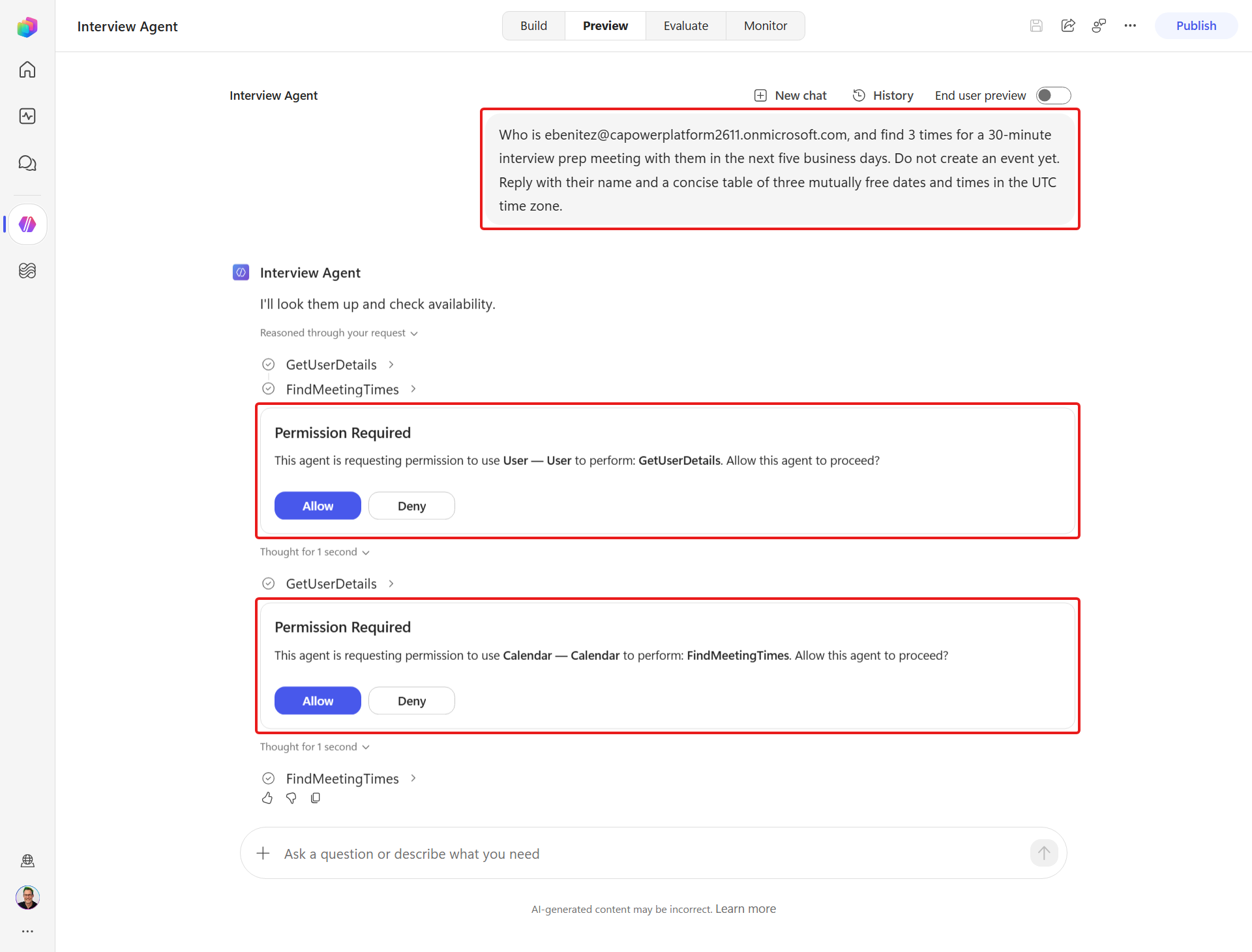 Work IQ permission requests with Allow available