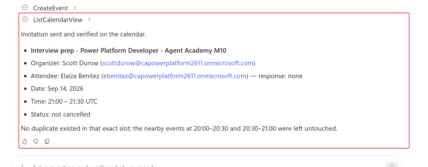 The agent confirming the booked interview prep meeting