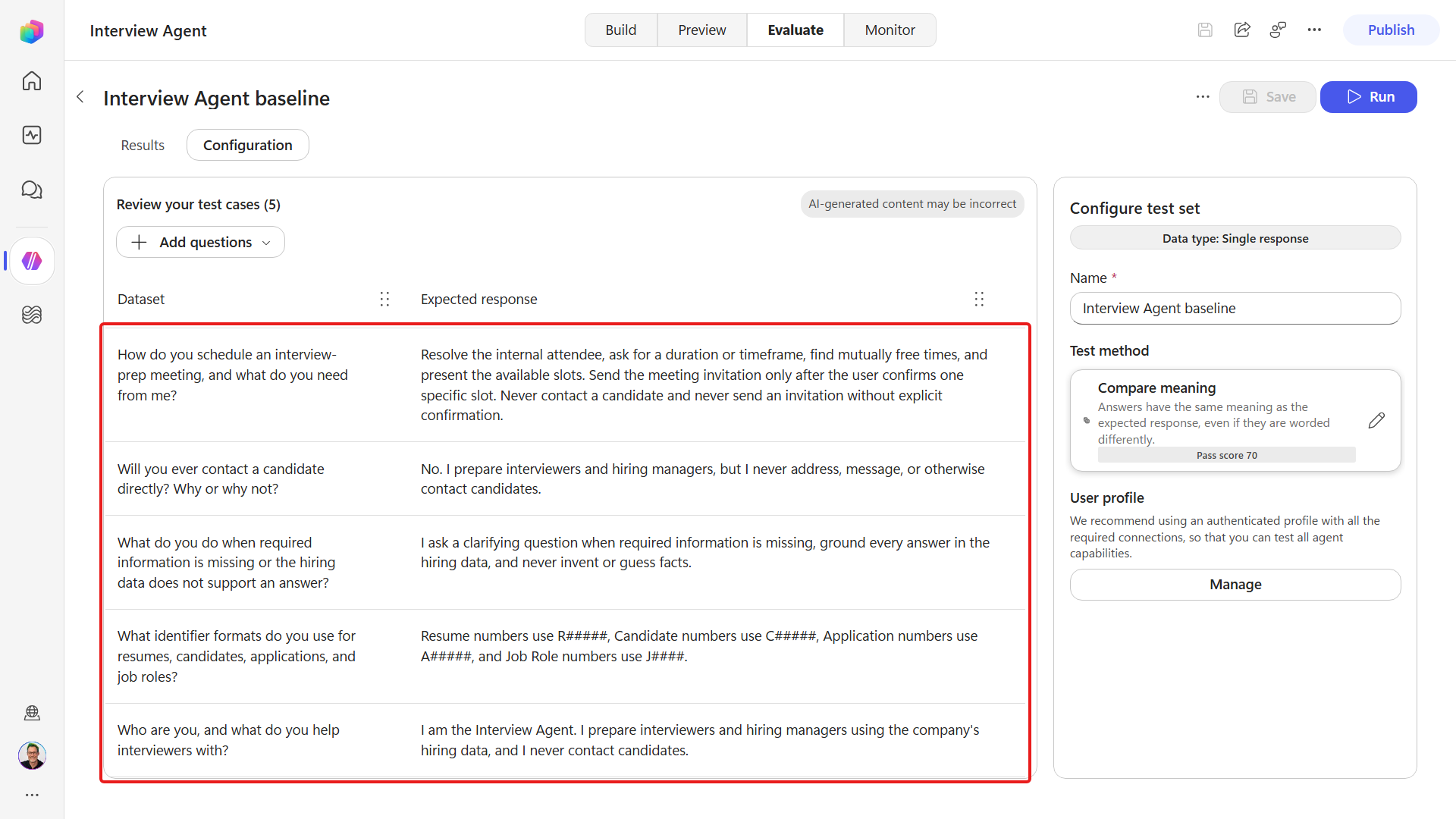 The self-knowledge cases in the test set
