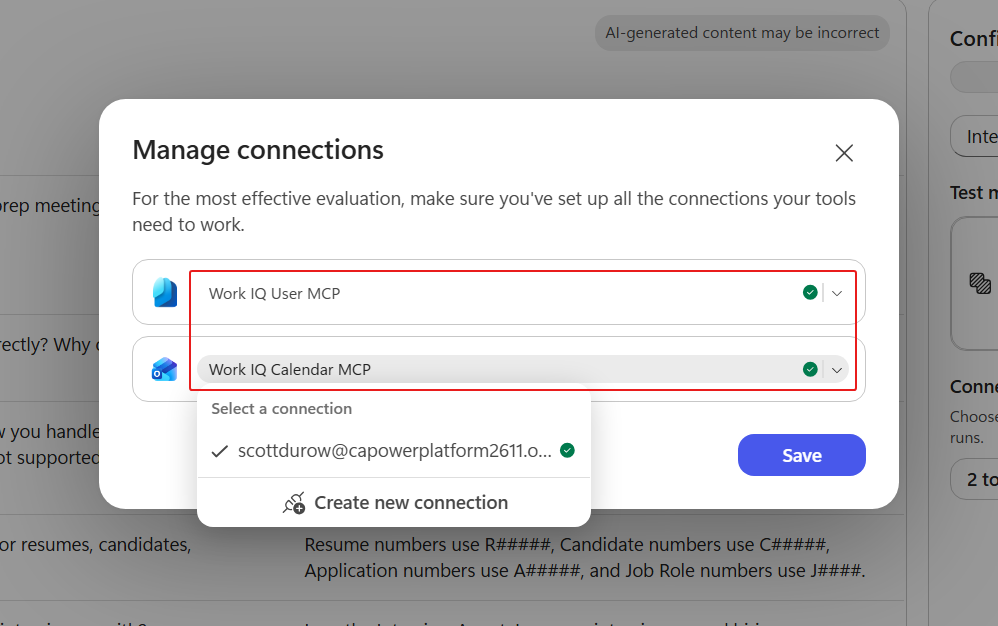 Manage connections with both Work IQ tools connected