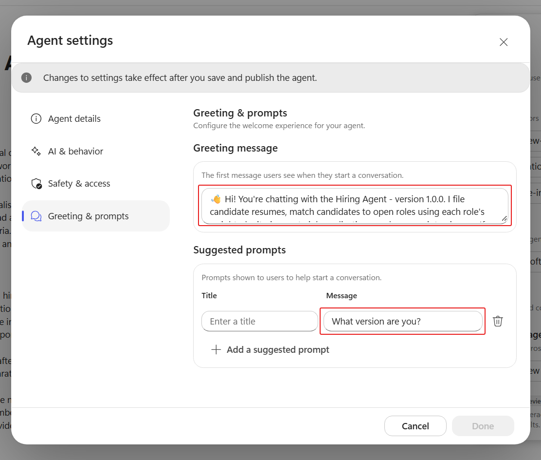 Greeting and prompts with the versioned welcome