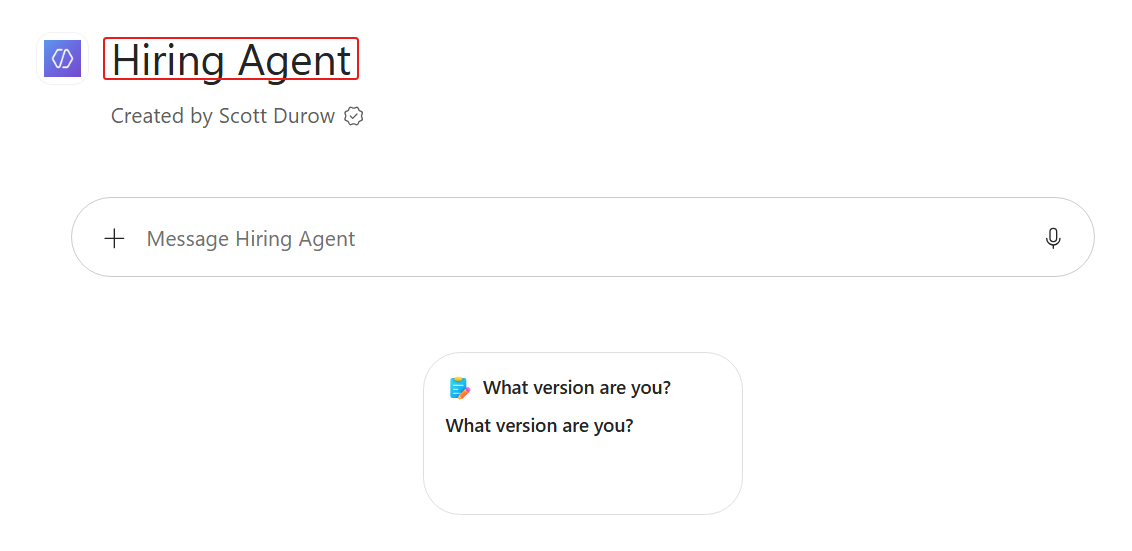 The Hiring Agent installed from its Agent Store card
