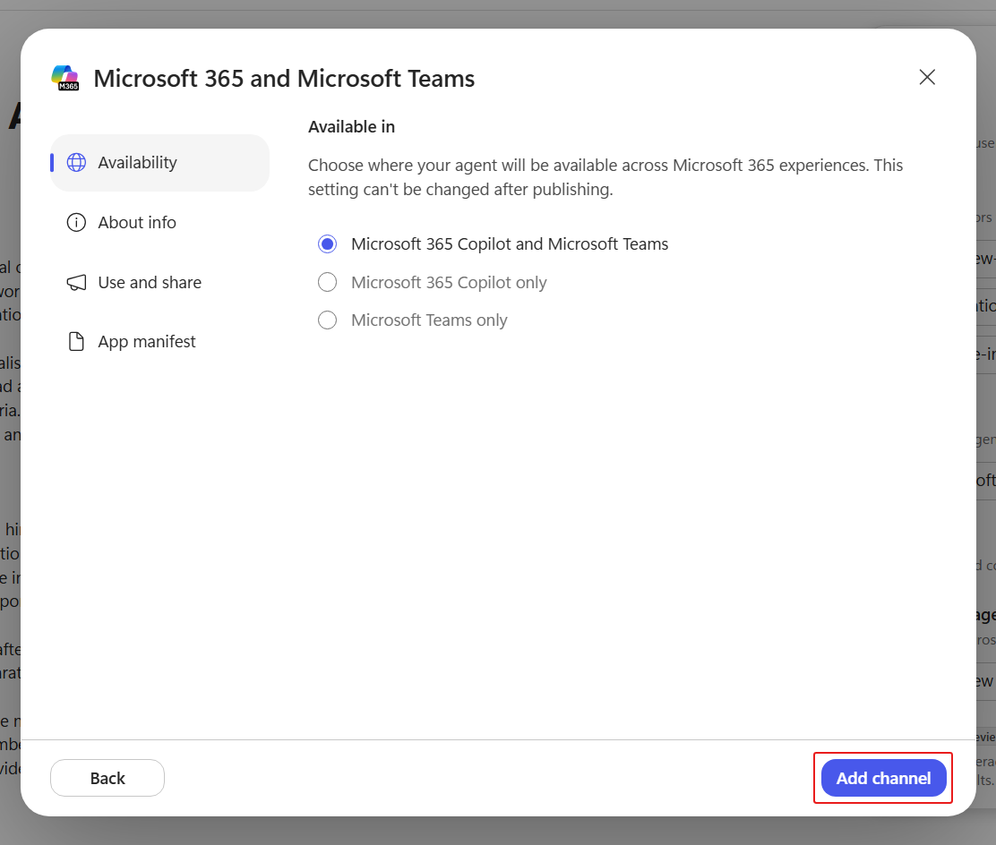 Teams and Microsoft 365 Add channel confirmation
