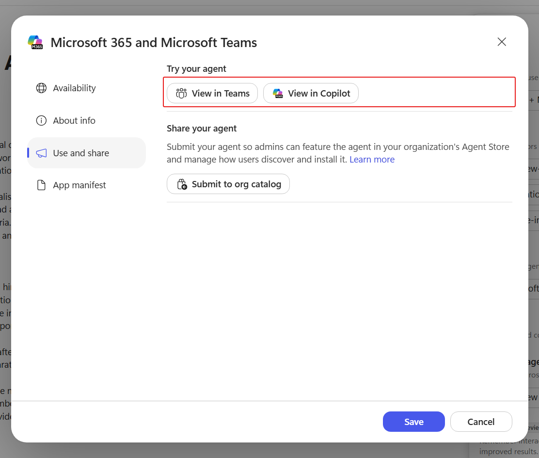 The Use and share tab offering both host links