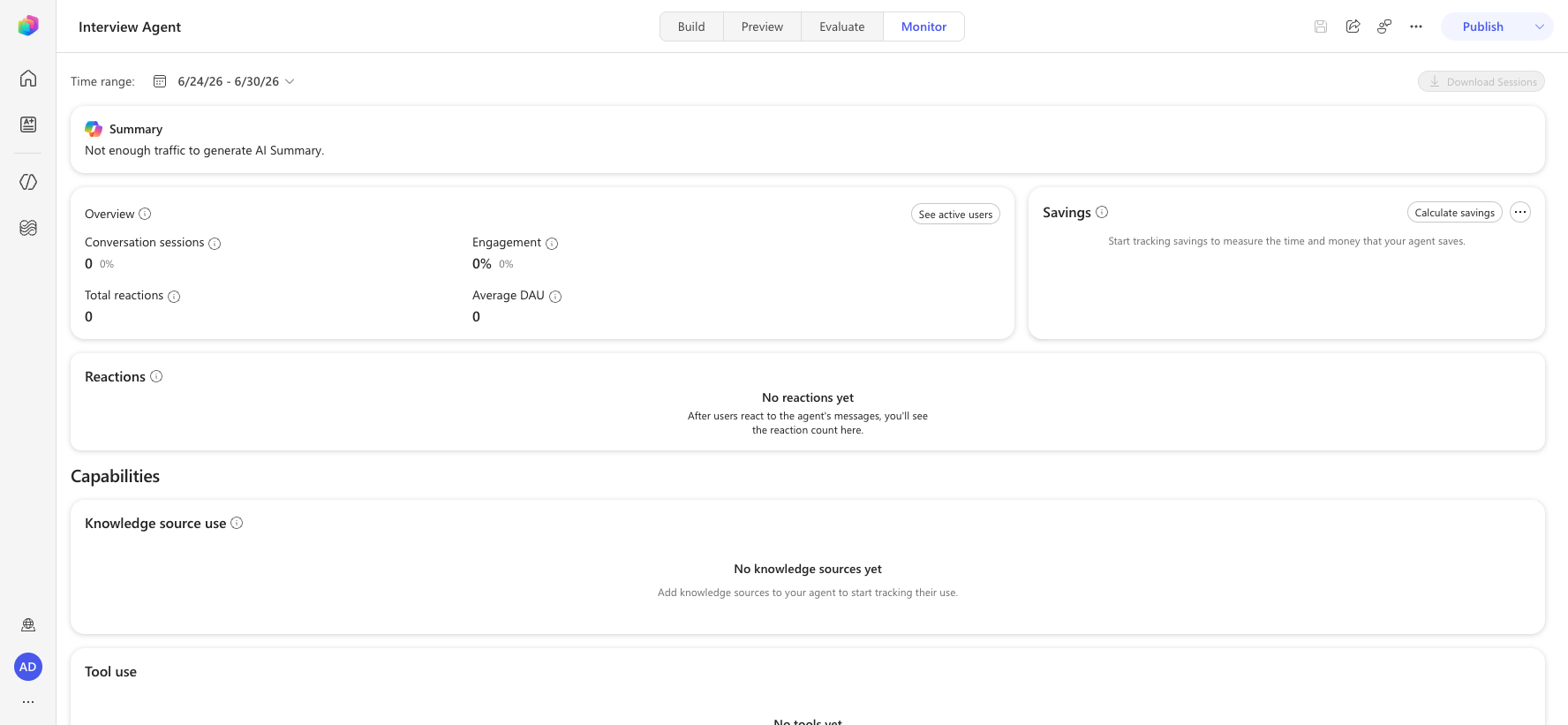 Reactions card on the Monitor tab