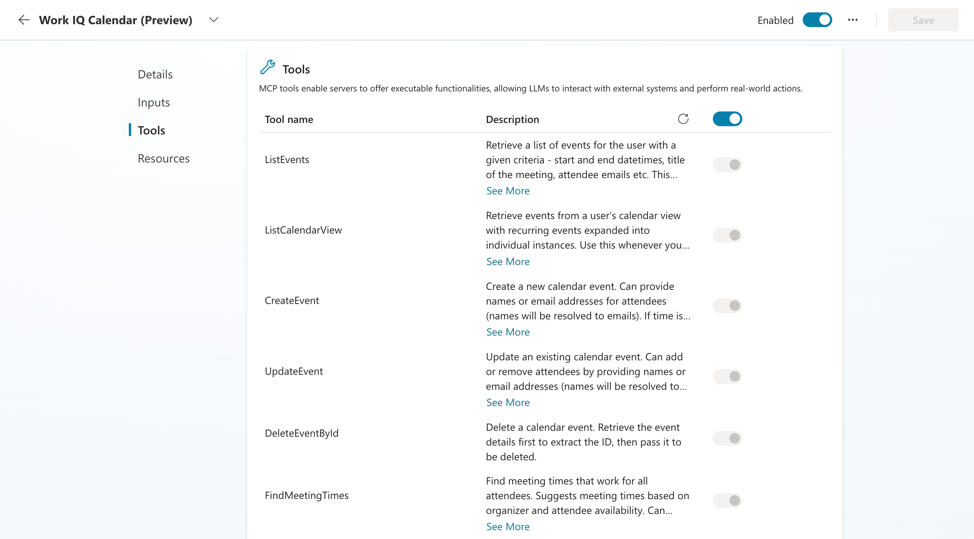 Work IQ Calendar (Preview) MCP Server tools