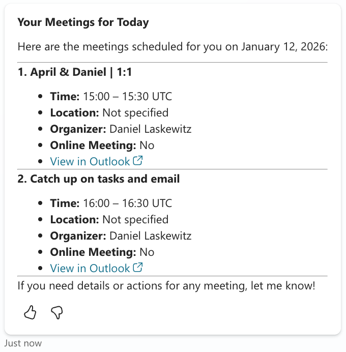 Get my meetings for today response