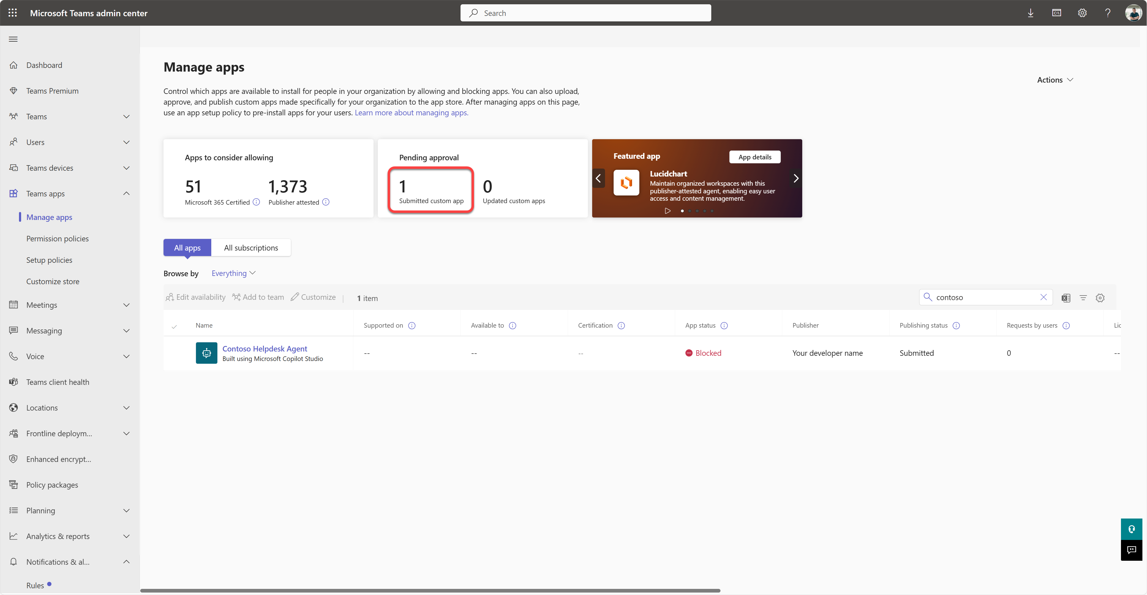 Teams app pending approval