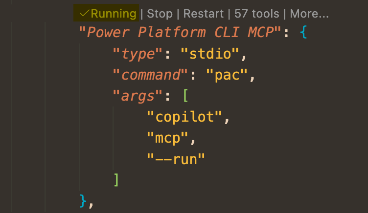 Power Platform CLI MCP running in Visual Studio Code