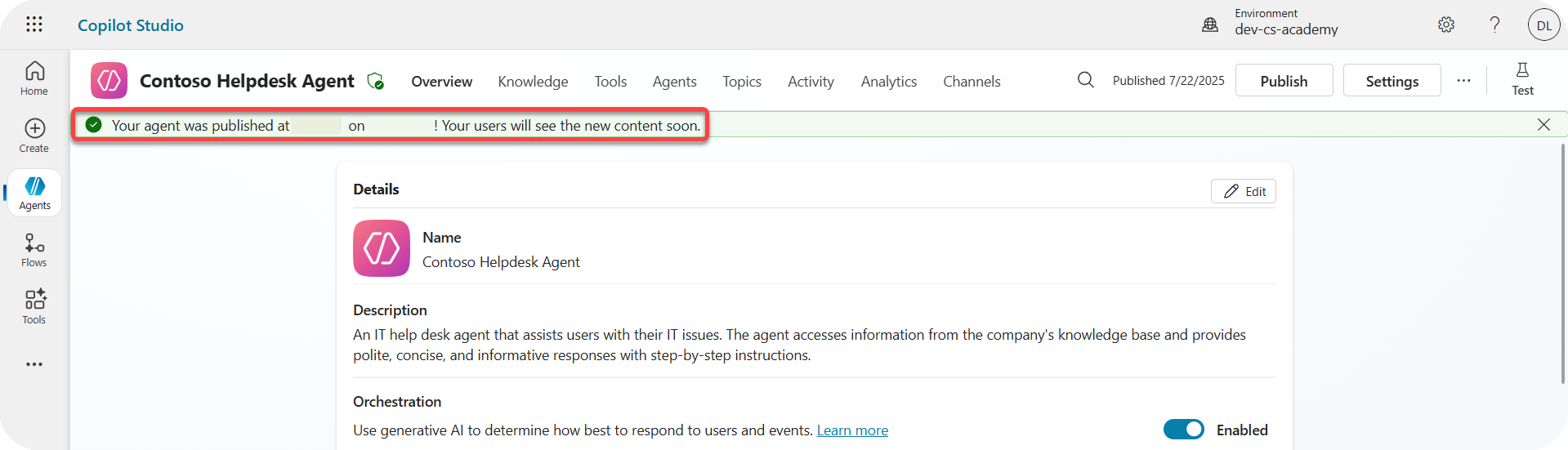 Notification publish done
