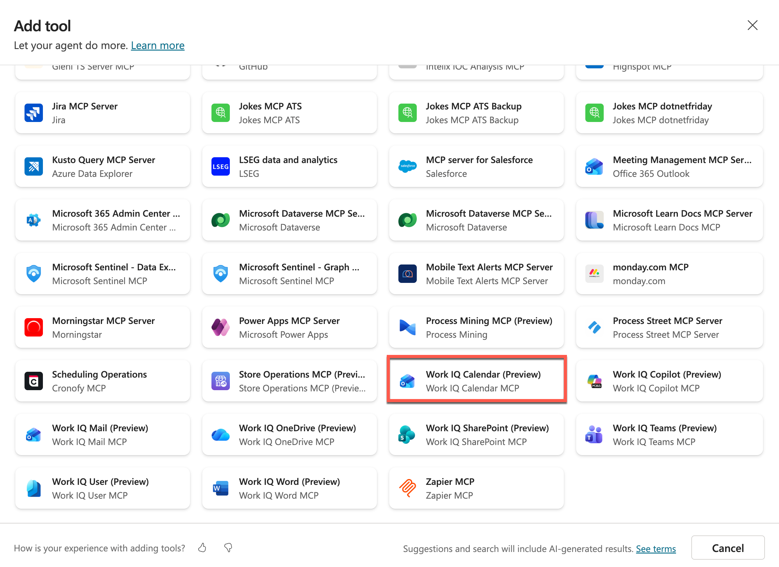 Add Work IQ Calendar (Preview) MCP Server